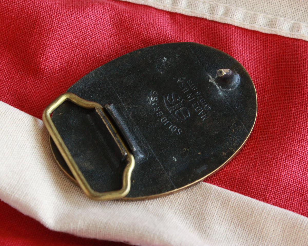 Vintage BTS Solid Brass 1978 Mare And Foal Buckle Leather Belt Horse Foal Solid Brass Belt Buckle BTS 1978 VINTAGE UNIQUE  main image 2