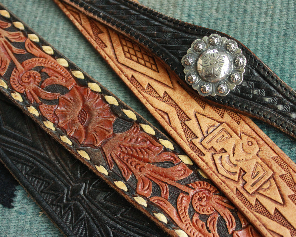 vintage tooled leather western belts for sale at High Desert Dry Goods 