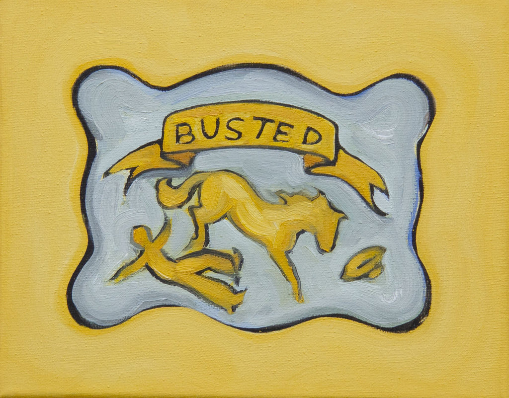 Busted - broc riding failure buckle painting by Gina Teichert