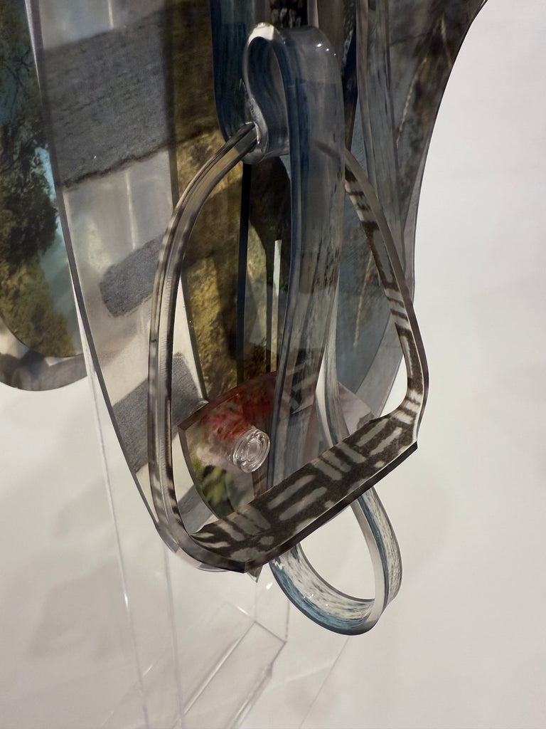 English saddle sculpture with giraffe print