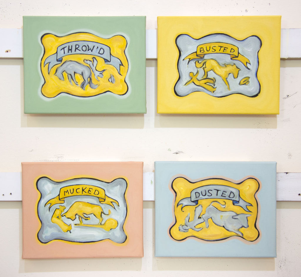 Rodeo failure buckle paintings by Gina Teichert