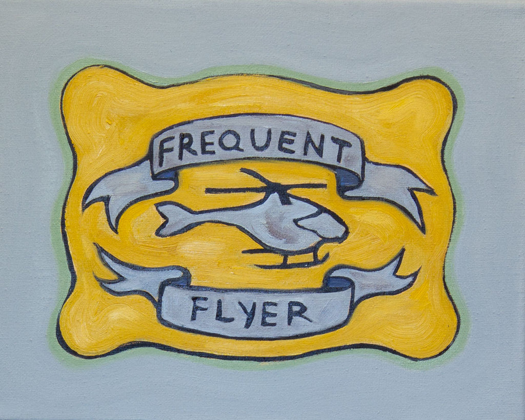Frequent Flyer - Champion hay burner - funny belt buckle painting by Gina Teichert