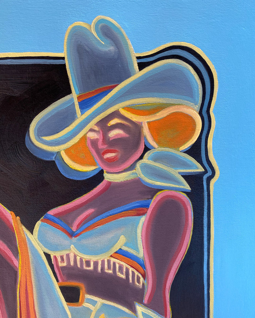 Neon cowgirl painting by Gina Teichert detail 