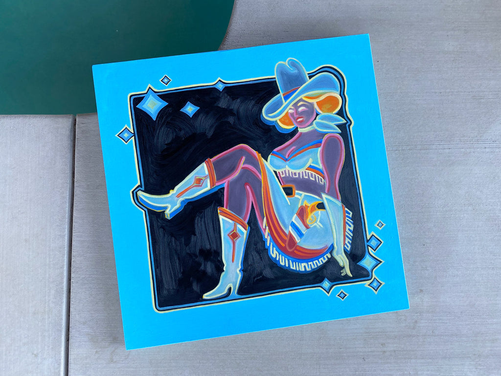 Neon cowgirl painting by Gina Teichert