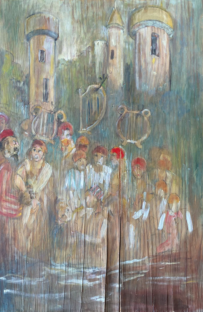 Original oil painting by LDS artist Minerva Teichwert featuring dancing maidens and a castle