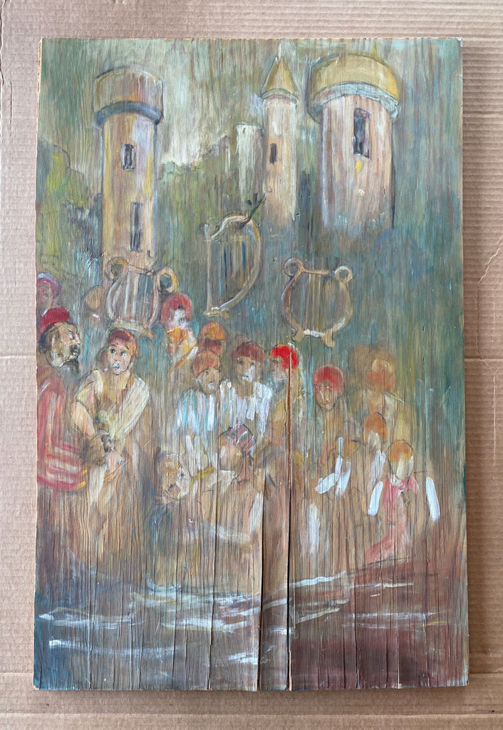 Original oil painting by LDS artist Minerva Teichwert featuring dancing maidens and a castle
