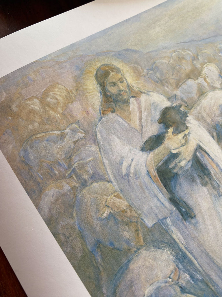 Jesus Christ rescuing a lost lamb painting by Minerva Teichert
