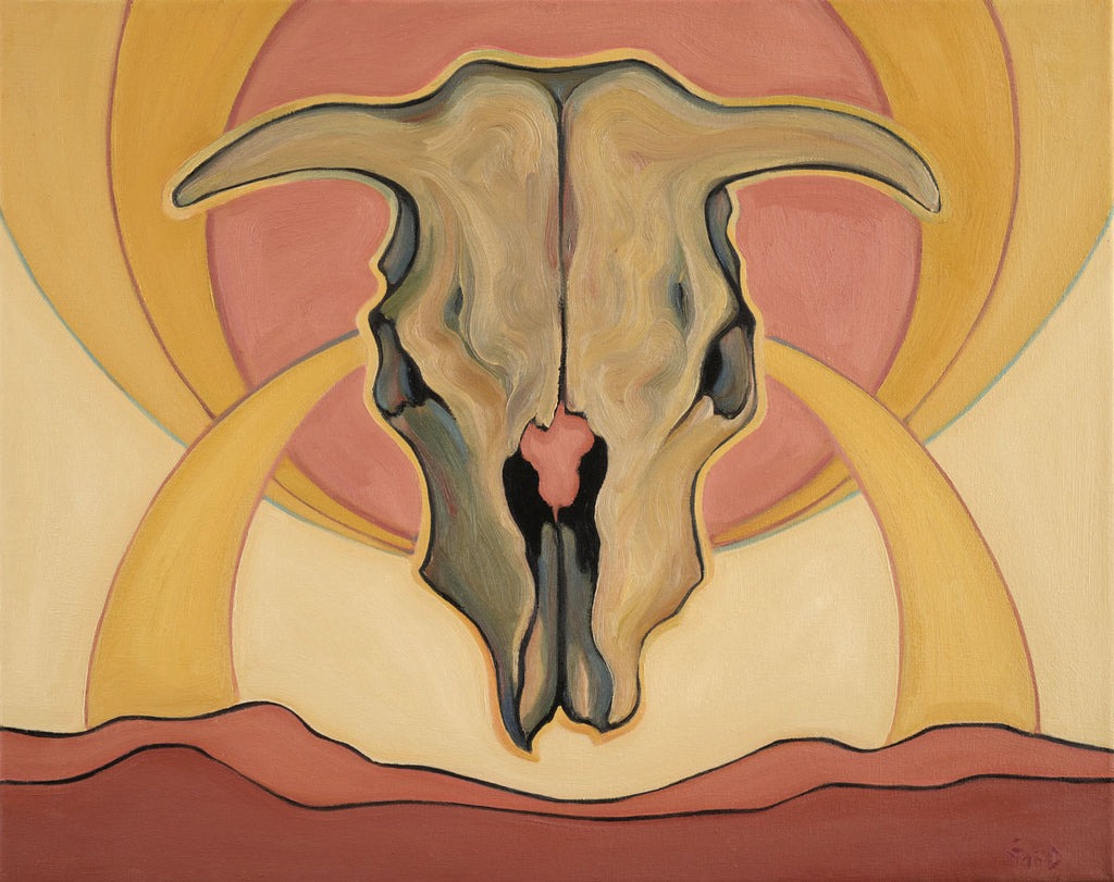 Painting of a cow skull by Gina Teichert