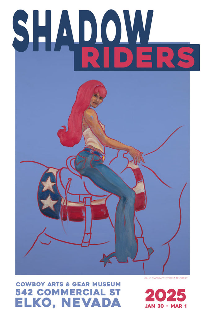 Poster with a cowgirl on a horse on purple