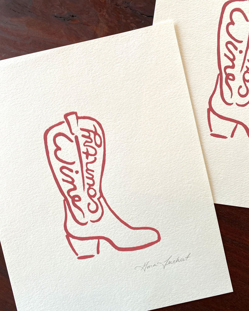 Illustration of a cowboy boot with the words wine country in cursive