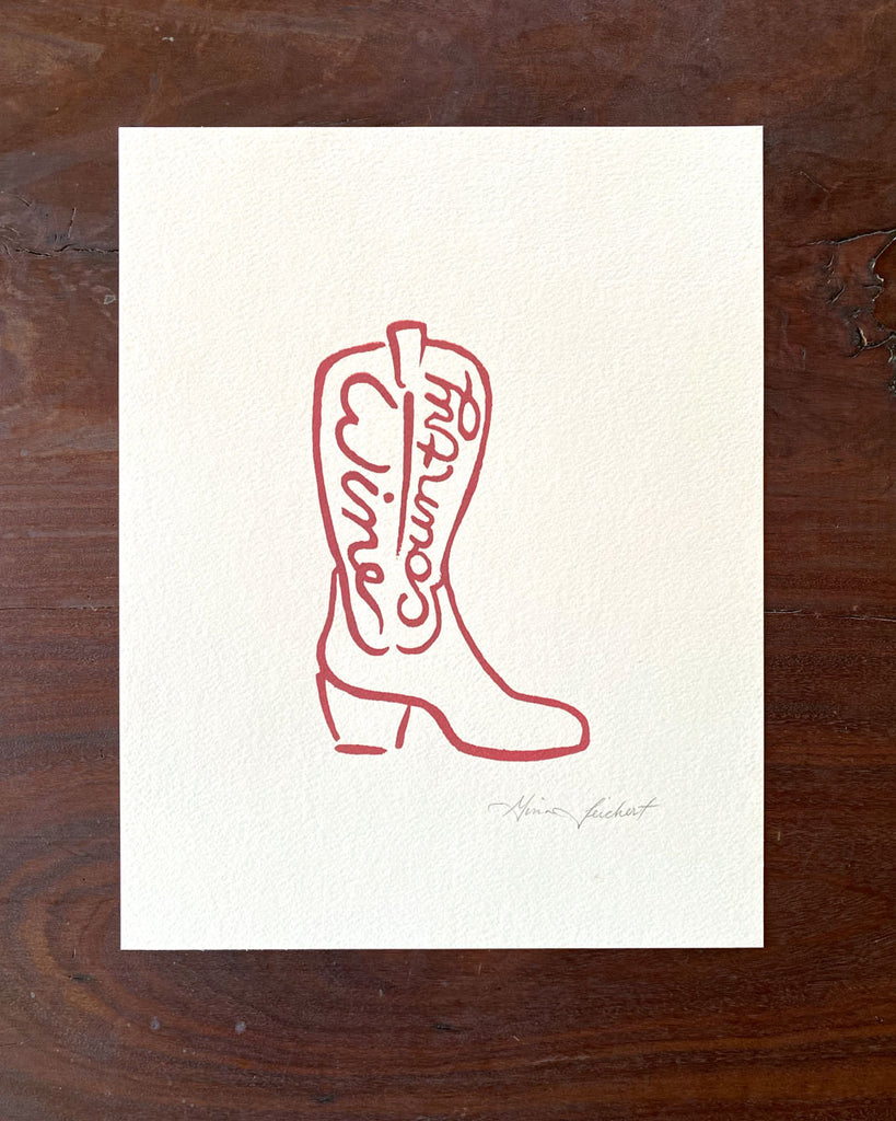 Illustration of a cowboy boot with the words wine country in cursive