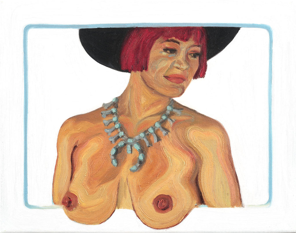 Painting of a nude woman in a squash blossom necklace by Gina Teichert