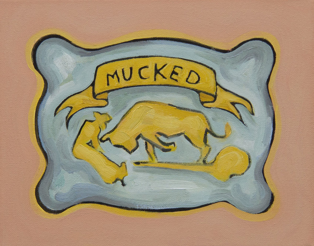 Mucked - bull riding failure buckle painting by Gina Teichert