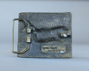1970s brass belt buckle, antelope design