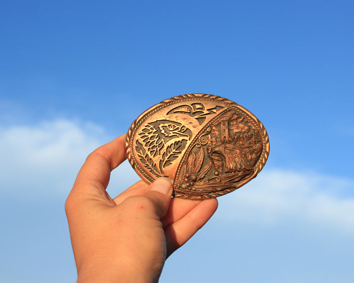 Handmade copper belt buckle with eagle