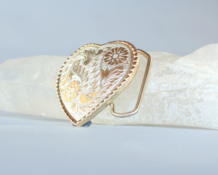 Cowgirl heart buckle silver and gold