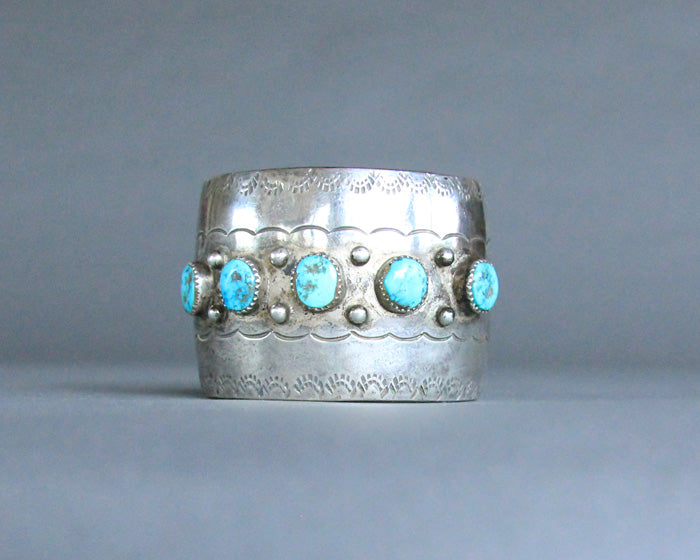 Huge Native silver and turquoise cuff
