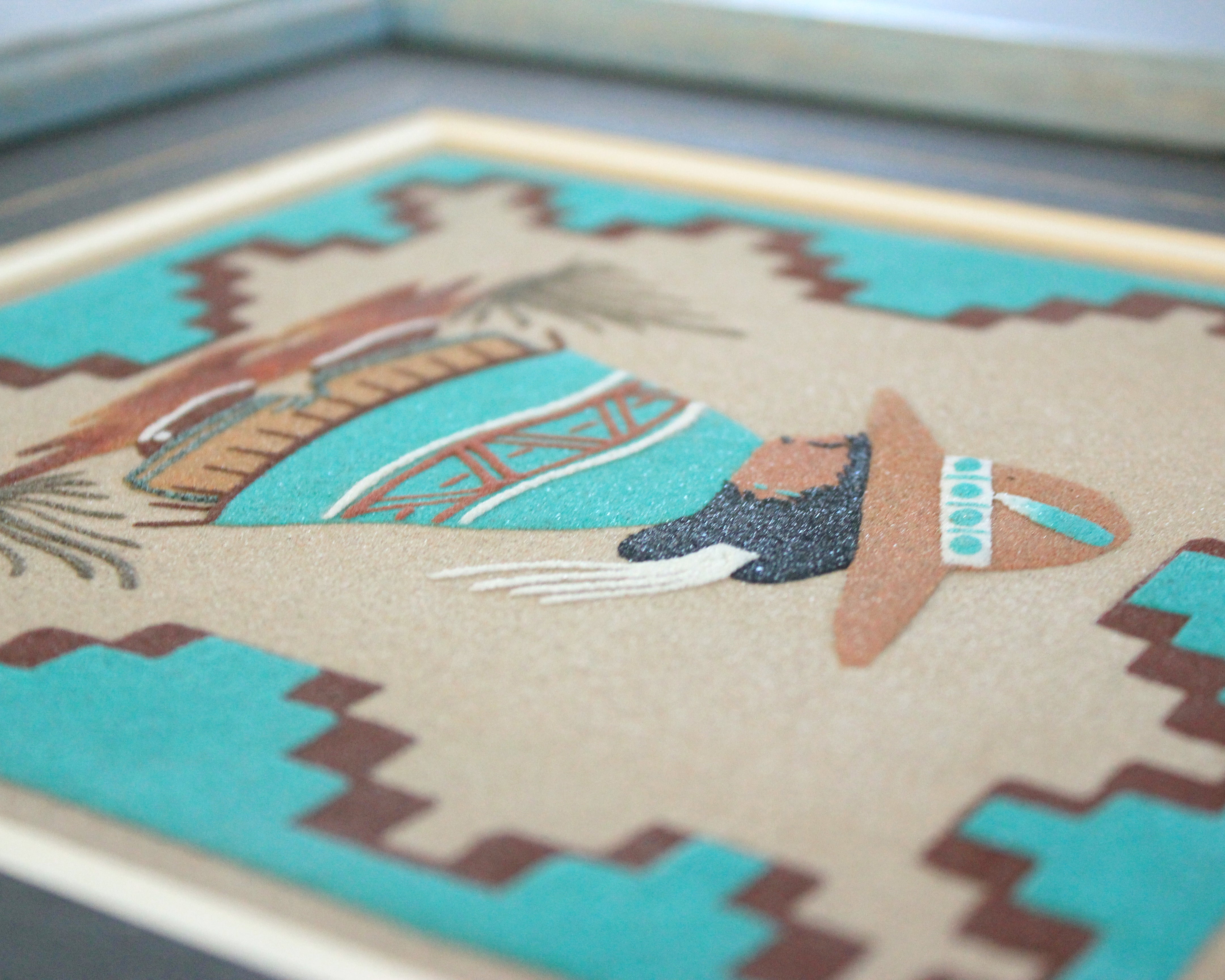 Turquoise sand paintings by navajo artist Roseann Yazzie