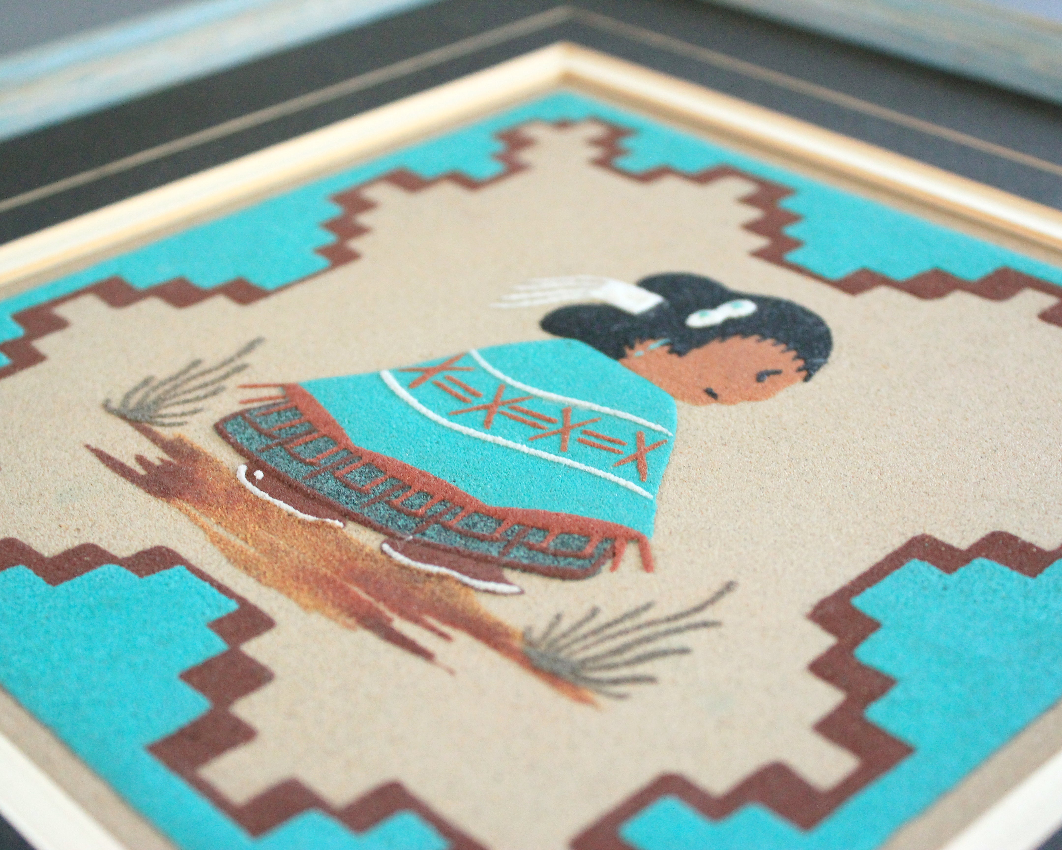 Turquoise sand paintings by navajo artist Roseann Yazzie