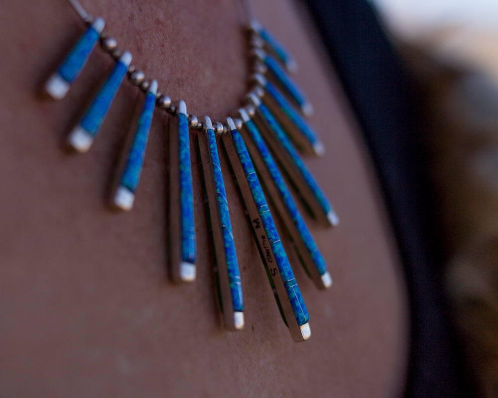 Navajo fan necklace reversible opal and turquoise 