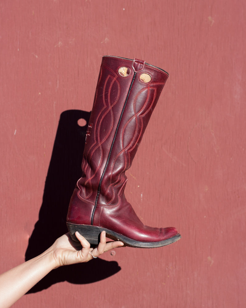 Handmade Women's Cowboy Boots, Burgundy