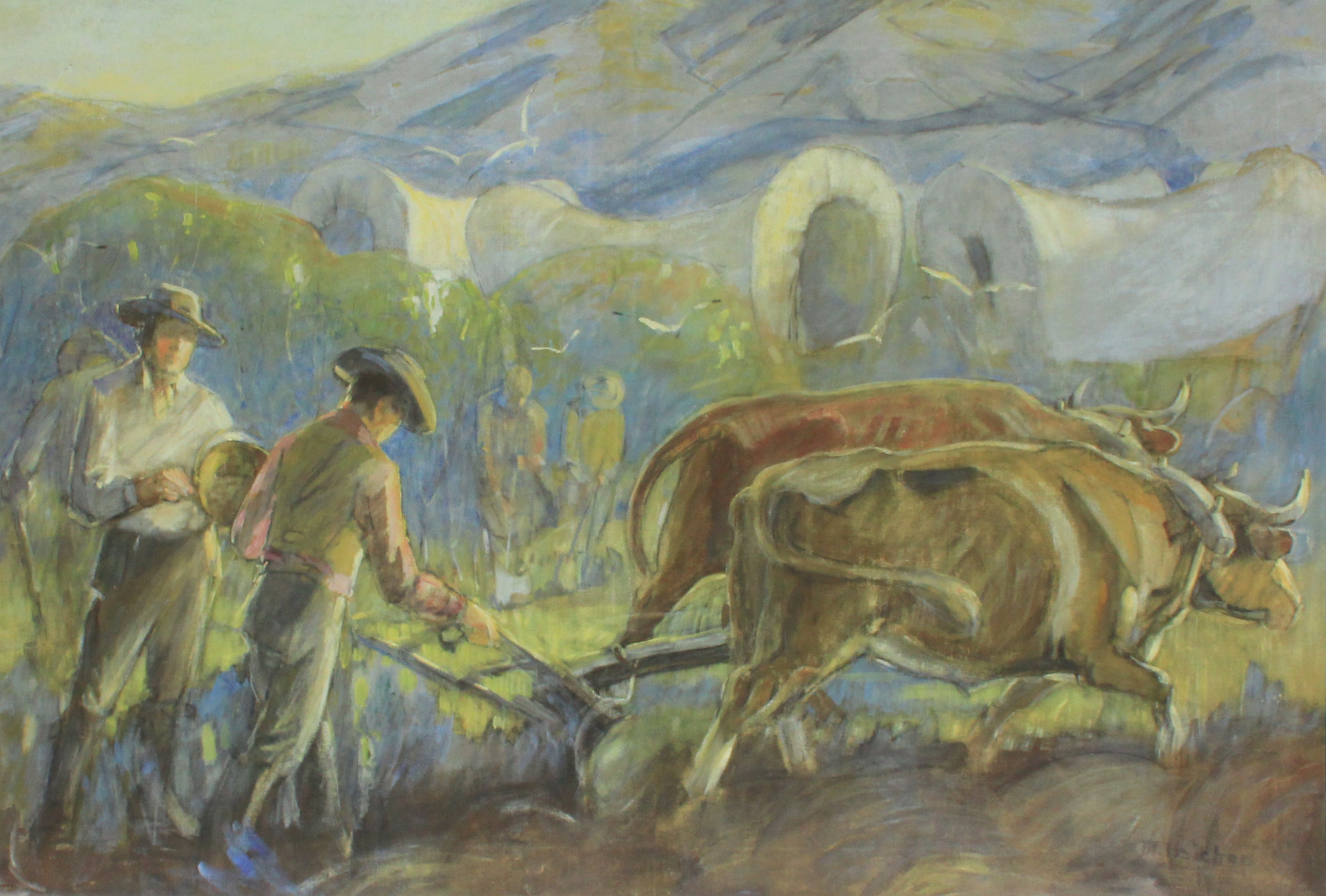 First plowing pastoral painting by Minerva Teichert prints for sale at High Desert Dry Goods