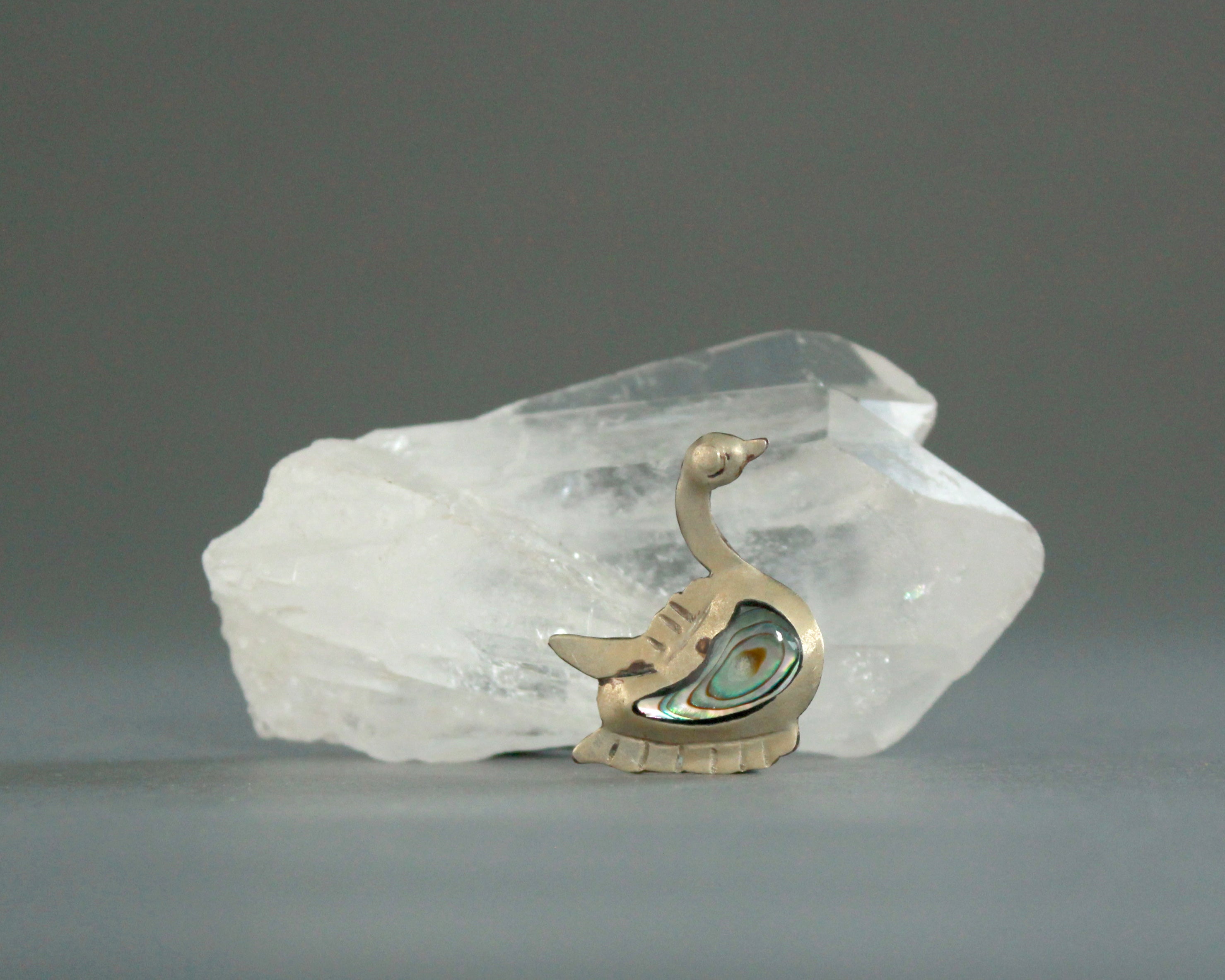 vintage swan brooch with abalone shell inlay