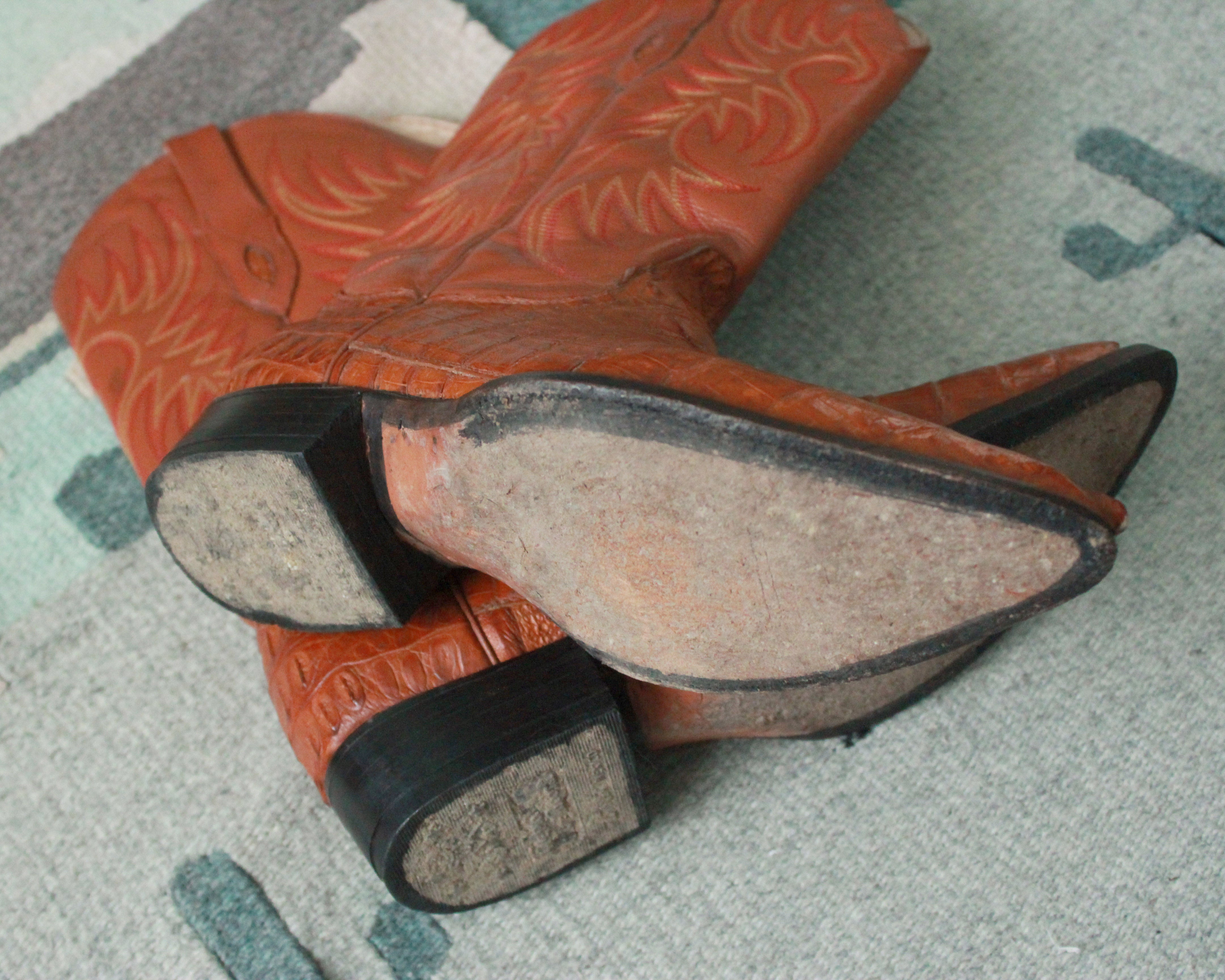 vintage orange alligator cowboy boots mens size 8 
