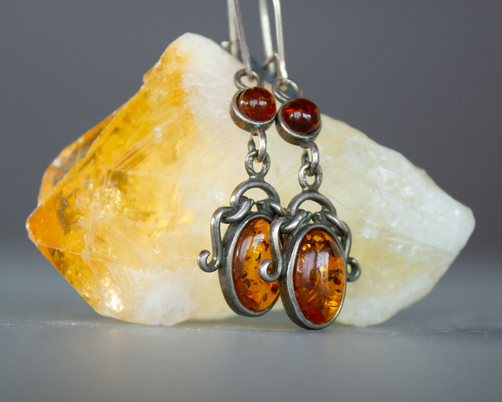 Genuine amber earrings with fishhooks for pierced ears
