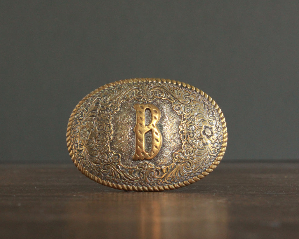 B monogrammed Western belt buckle vintage 
