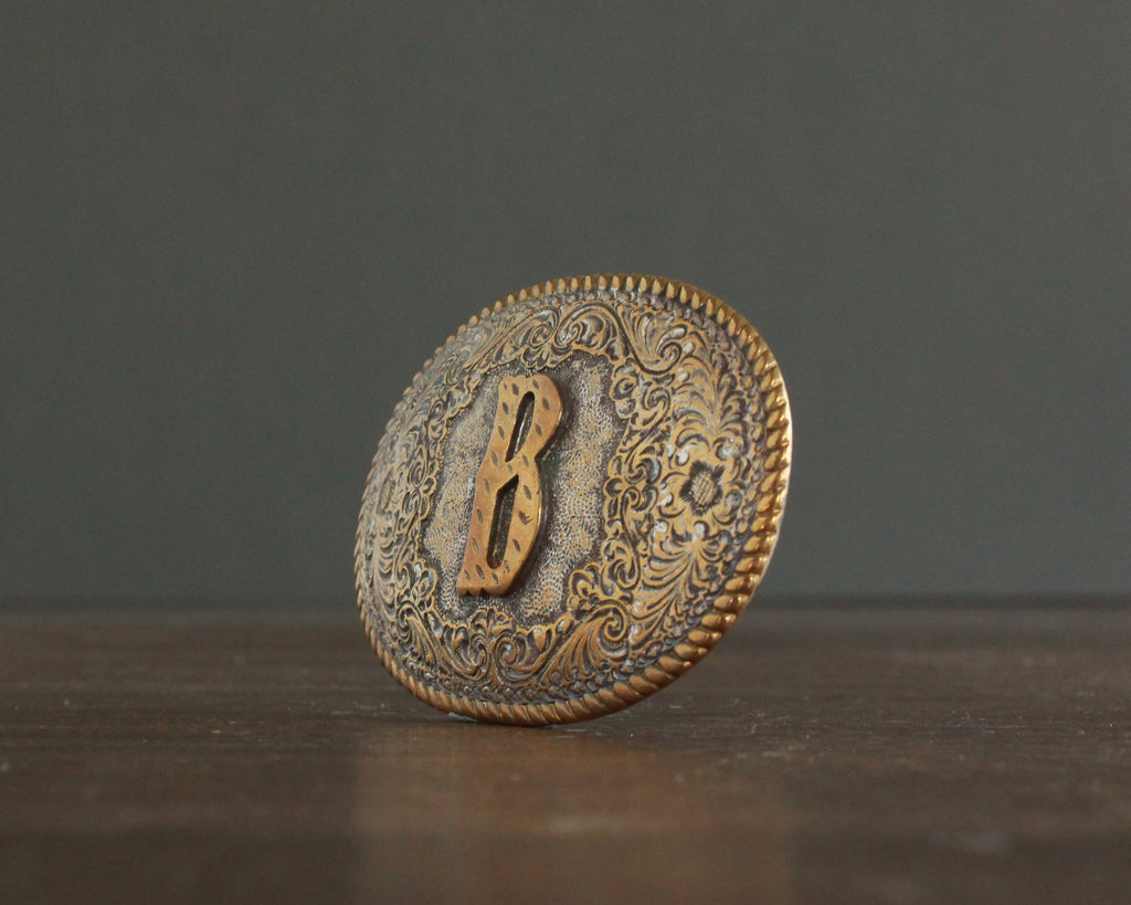 B monogrammed Western belt buckle vintage 