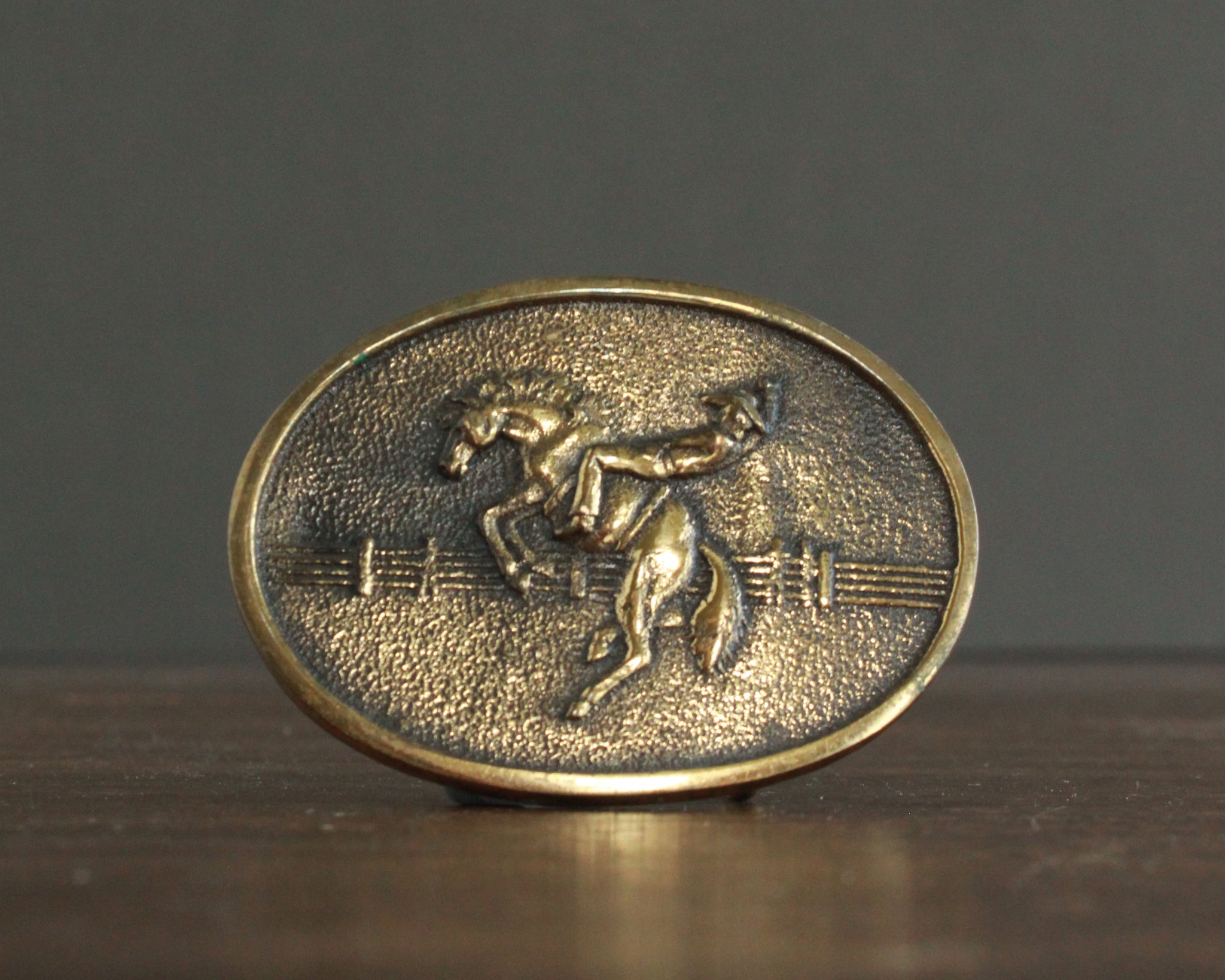 Bucking Horse Cowboy Belt Buckle | Solid Brass – High Desert display picture 2