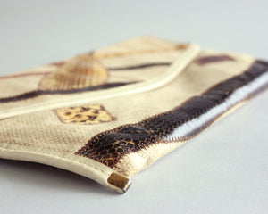 Retro 1970's envelope purse with snakeskin patches and gold chain