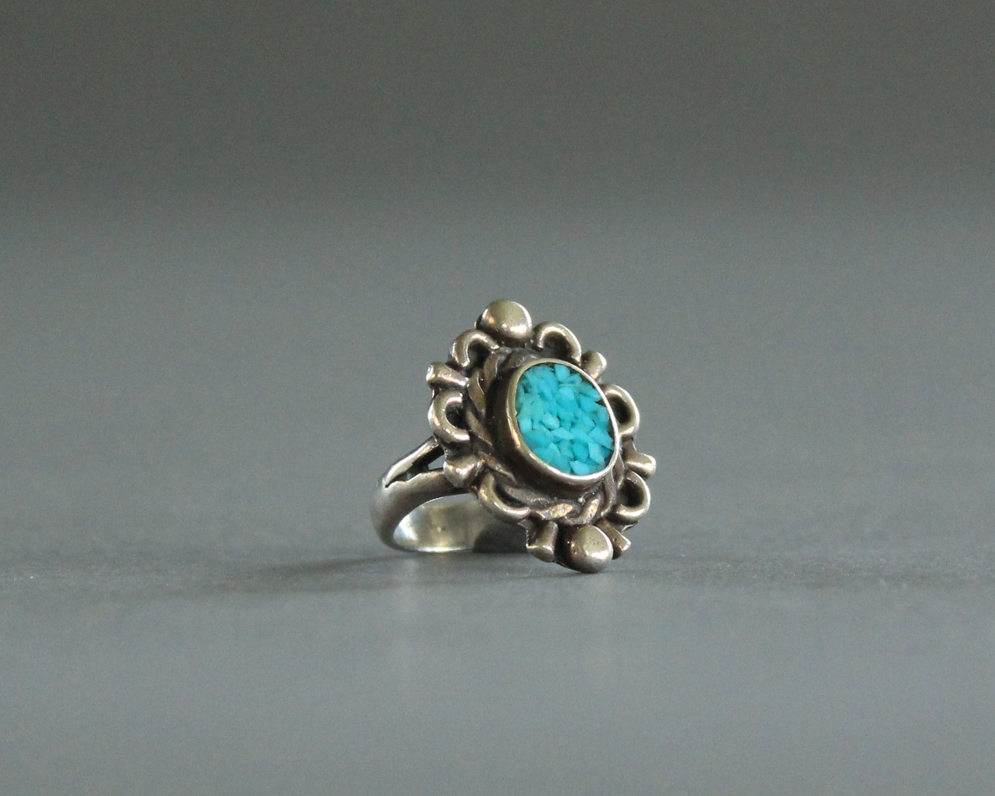 Chip Inlay Turquoise Pinky Ring – High Desert