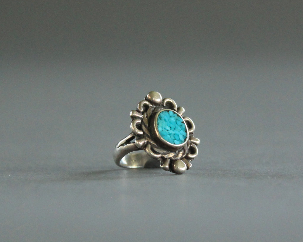 small chip inlay turquoise ring 