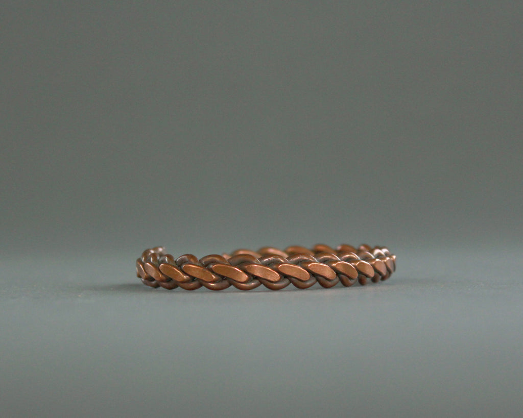 Large copper bracelet made from flattened chain