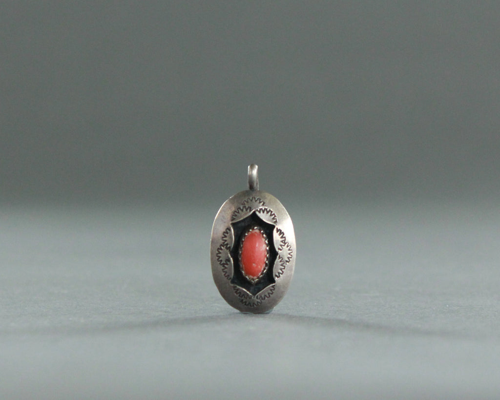 vintage coral and sterling silver shadow box pendant 