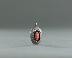 vintage coral and sterling silver shadow box pendant 
