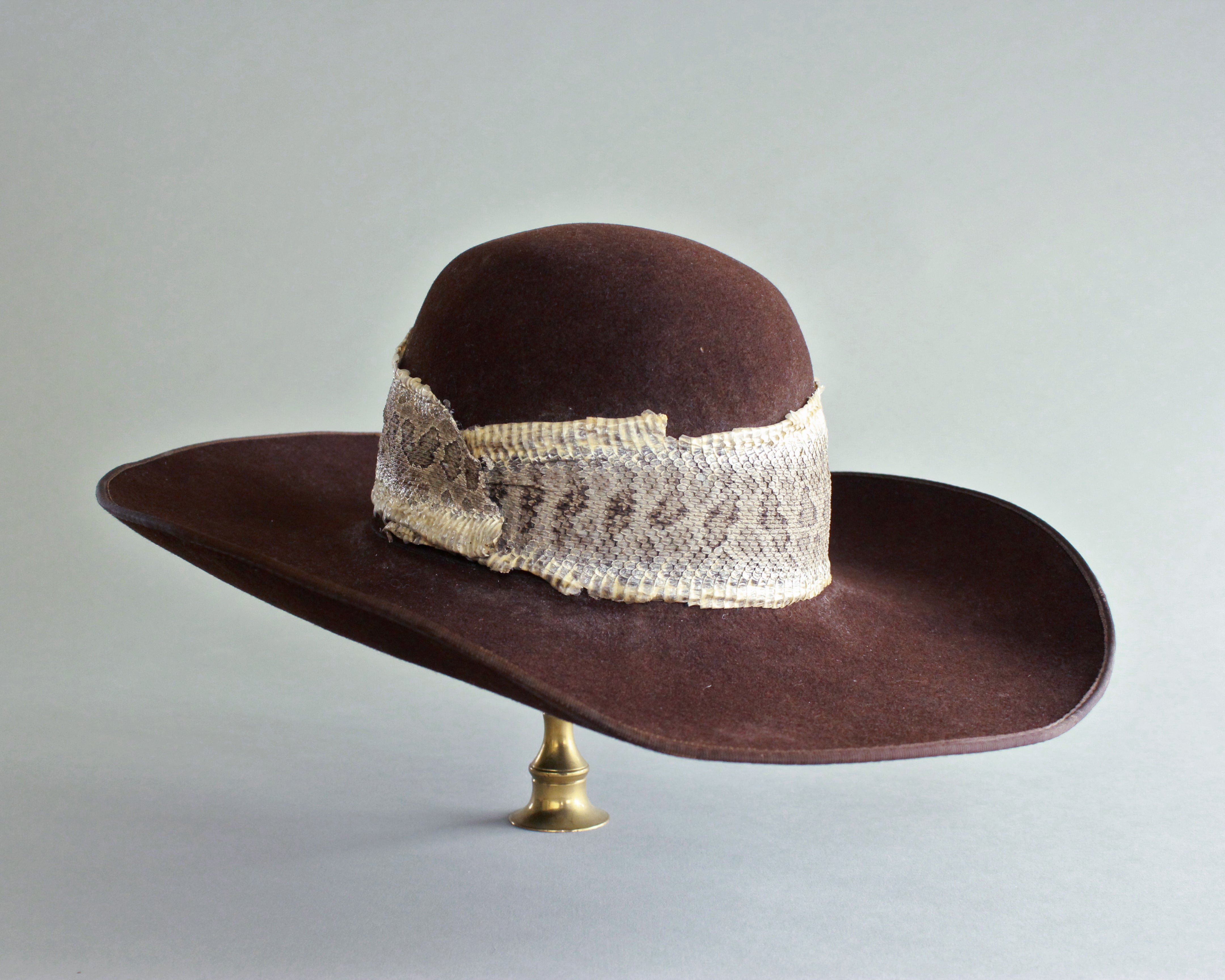 Vintage Felt Hat w/Leather Strap Fishing Hook & Feather