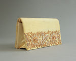 Gold beaded and embroidered satin evening bag handmade in India
