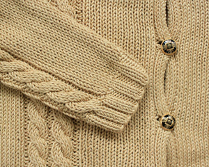 Handmade cotton cable knit cardigan in gold, women's medium