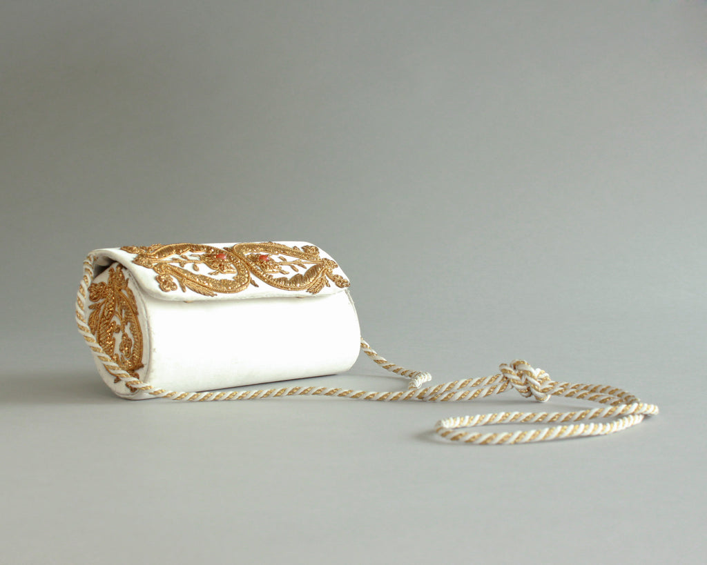 Vintage gold and white embroidered evening bag 