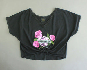 Vintage cutoff Harley shirt with pink roses women's medium 
