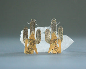 Cactus and coyote silver earrings