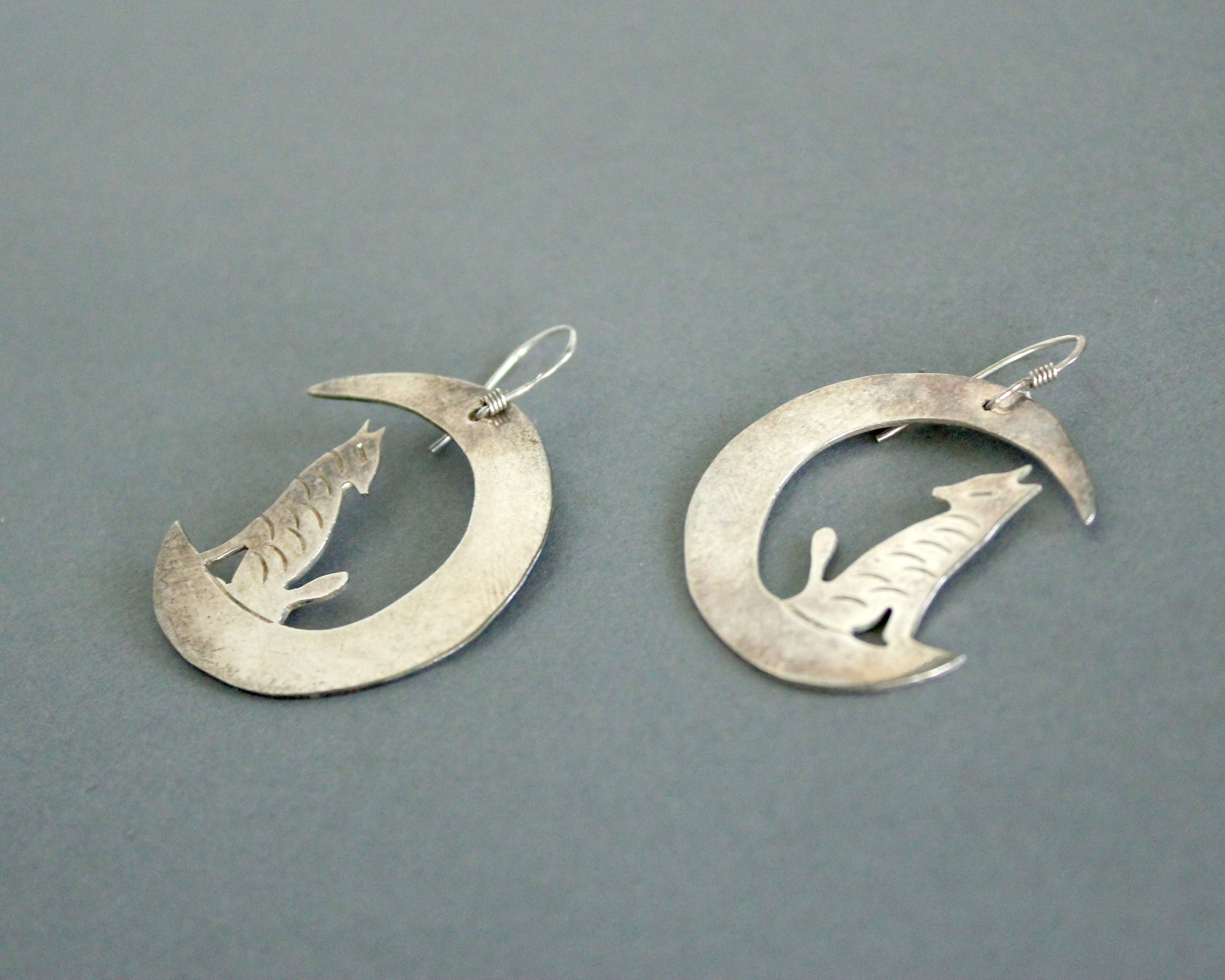 crescent moon and howling wolf earrings