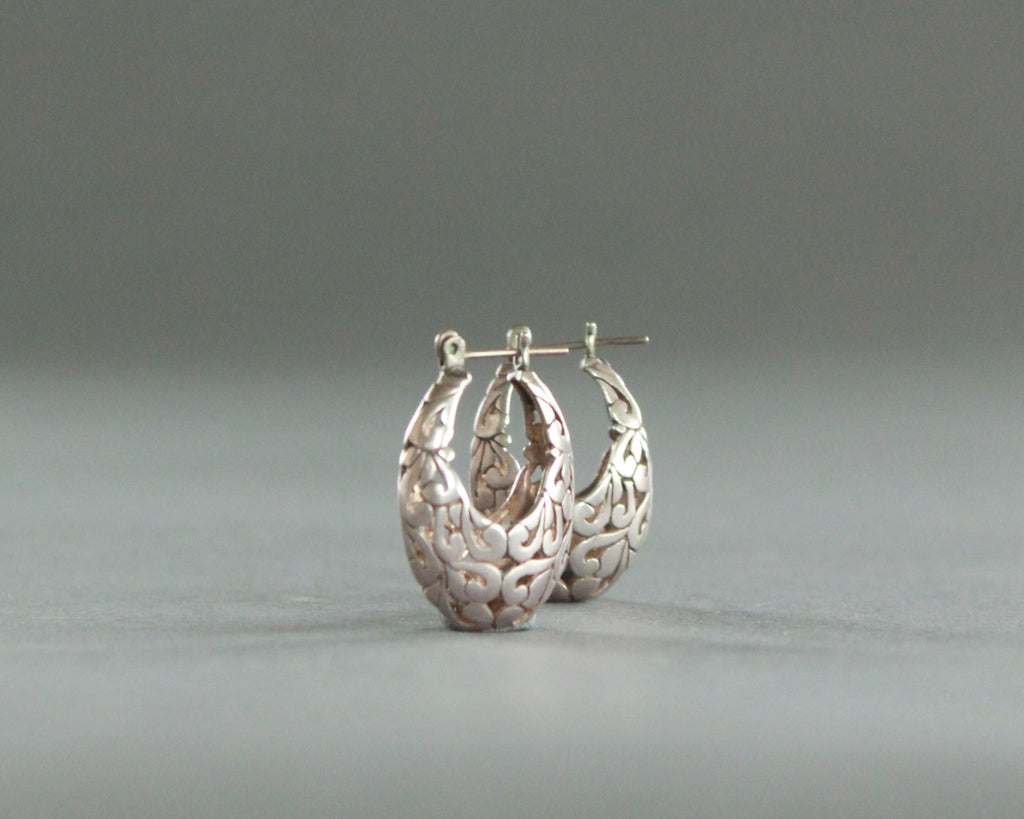 Western hoop earrings with silver filagree