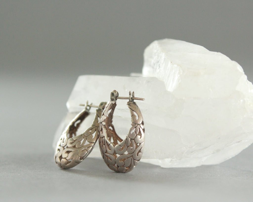 Western hoop earrings with silver filagree