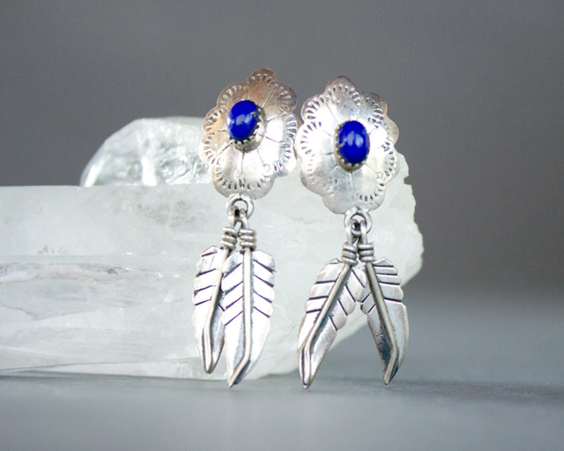 Lapis lazuli feather concho earrings