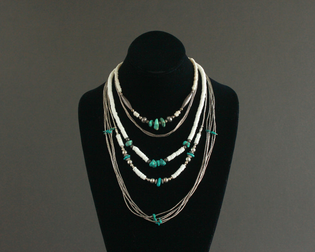 southwest layering necklaces in silver and turquoise 