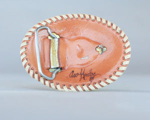 Painted leather belt buckle